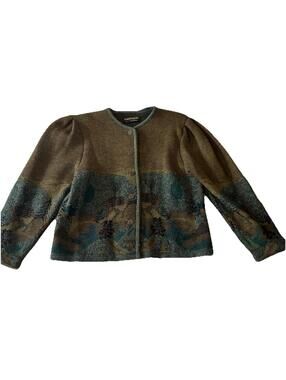 Geiger Wool Alpaca Blend Austrian Cardigan Sweater Sz 40 Green Tree Forest